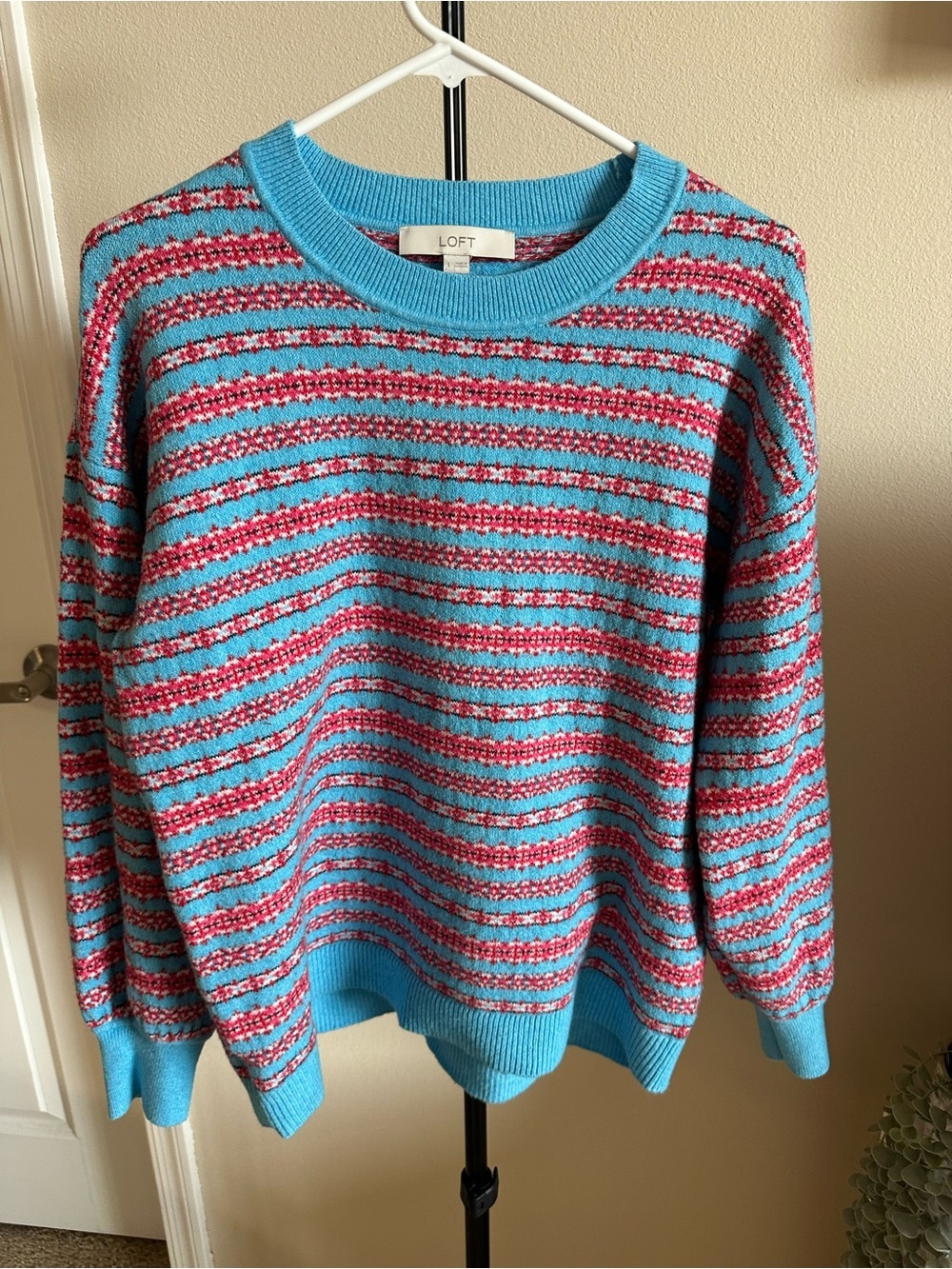 LOFT Blue and Pink Striped Crewneck Sweater - Picture 6 of 8